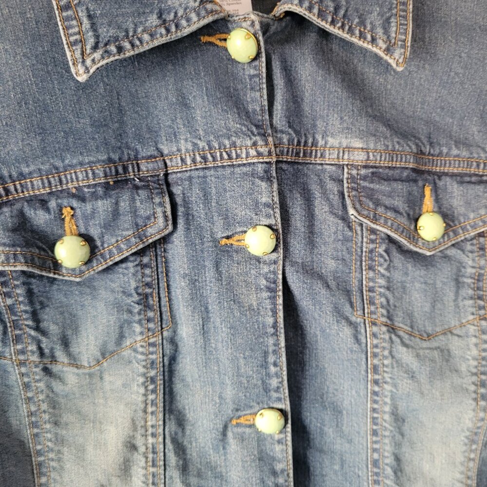 Coldwater Creek Denim Jean Jacket, Faux Jade/Brass Button-up, Women’s Petite XL - Picture 2 of 8